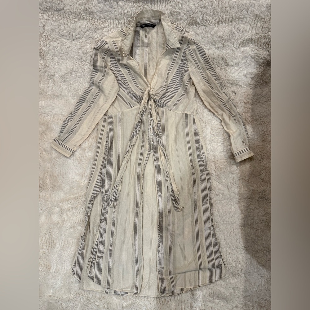 Zara Cream Maxi Dress with Navy Stripes